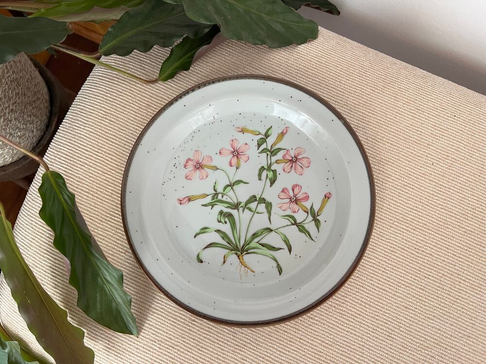 Vintage Wild Pink Stoneware Salad Plates Japan Floral Set of 4 Retro Kitchen